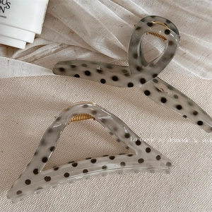 Korean Style Polka Dot Resin Hair Claw Clip Triangle Ribbon Shape Transparent Grey Black Shark Clip For Women