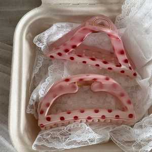 Pink polka dot hair claw clip set with semicircular and triangular resin designs