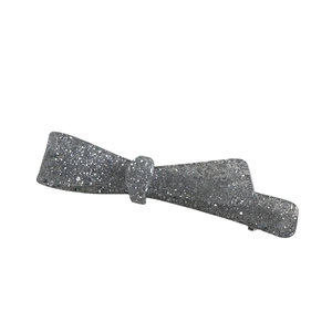 Sparkly dark grey acetate bow hair clip for women with an elegant duckbill clamp design