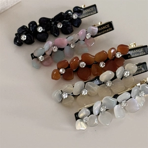 Set of five handmade French style floral hair clips with rhinestones and acetate stones