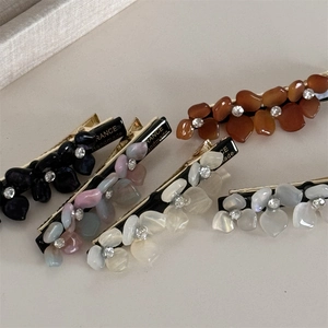 Floral acetate hair clips with rhinestones and handmade French style duckbill design