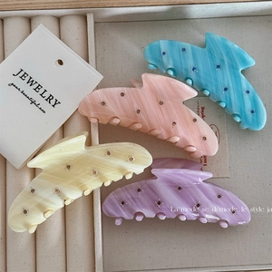 Elegant Acetate Large Hair Claw Clip Retro Marble Twill Shark Clip Exquisite Rhinestone Hairpin Hair Styling Accessories For Women
