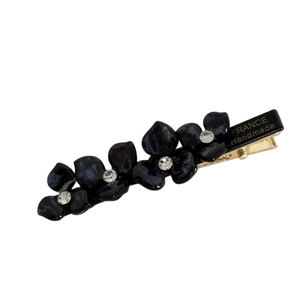 Elegant French style dark blue flower hair clip with rhinestones and golden metal clip