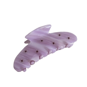 Elegant purple marble acetate hair claw clip with rhinestones for high-end hairstyles