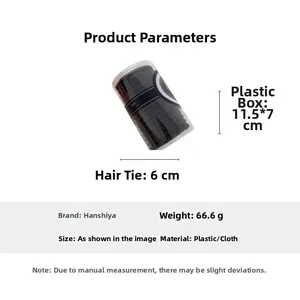 Detailed size specifications for 15 braided elastic hair ties in a clear plastic tube
