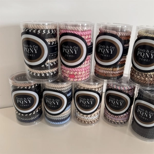 15-piece set of high elasticity braided hair ties in transparent cylindrical packaging