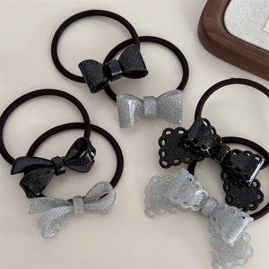 6er-Set glitzernde Haargummis mit Schleife in Schwarz und Silber für elegantes Styling