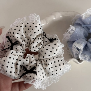 Lot de chouchous à pois avec bordure en dentelle blanche et jolis nœuds en ruban noir