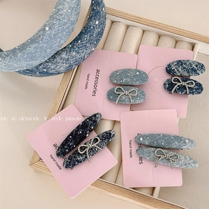 Eleganter Denim Strass Haarreif Elegant Sternenreich Funkelnde Haarklammern Schmetterlingsschleife Retro Koreanischer Stil Haarschmuck Damen