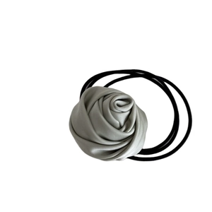 Elegant mint green silk rose flower hair tie with high elasticity black rubber band
