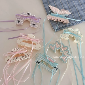 Pinza per Capelli Coreana con Fiocco in Raso a Quadretti Floreali e Stampa Leopardata in Resina Accessori per Acconciature Donna Ragazza
