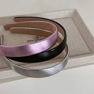 Serre-tête en Cuir PU Métallique Minimaliste Doublure Suédine Antidérapante Style Français Cerceau Fin Femme Accessoires Cheveux