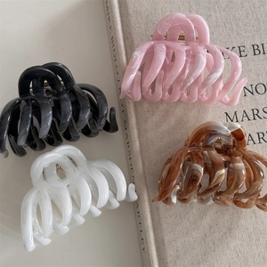 Ink marble large claw clip set in pink, black, white and amber brown colors for thick hair
