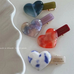 French Vintage Acetate Heart Hair Clip Marble Texture Bangs Side Clip Sweet Fashion Styling Styling Accessory For Women