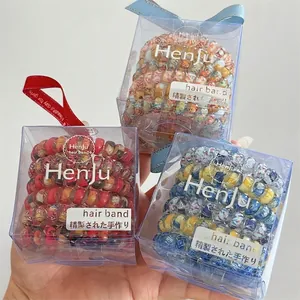Floral Spiral Telephone Wire Hair Ties High Elasticity Plastic Hair Rings Colorful Pattern Hair Bands Women Daily Accessory