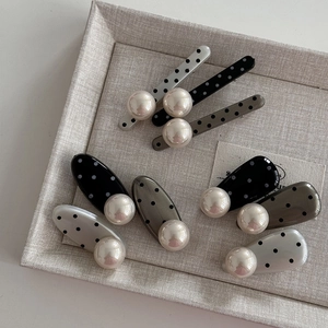 Polka dot pearl hair clips in French retro style with oval and long bar acetate shapes
