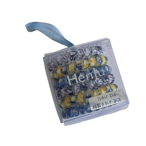 Impressionist floral spiral hair ties set in clear PVC box with satin handle
