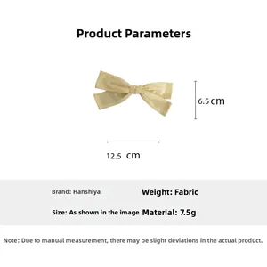 Détails des dimensions du nœud en tissu jaune clair, 12,5 cm de long et 7,5 g