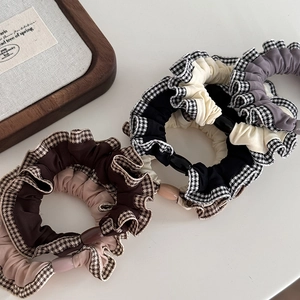 Vintage houndstooth ruffled hair scrunchies with elegant buckles in various retro colors