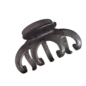 Glittery charcoal grey oversized hair claw clip for women with shiny silver finish