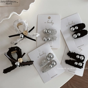Elegant Korean Style Sequin Bow Hair Claw Clip For Women High Sense Shark Clip Sparkling Metallic Beads Bangs Clip Hair Jewelry