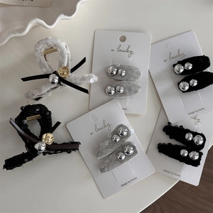 Elegant bow hair claw clips with silver beads and sequins, Korean style shark hair clips