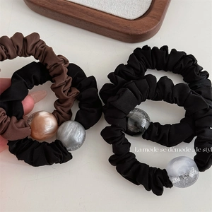 Vintage Gradient Gray Scrunchies For Women Resin Bead Ponytail Hair Tie Fine Shimmer High Elasticity Hair Accessories