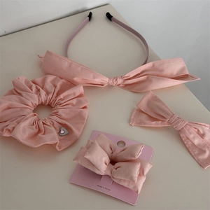 Set d'accessoires cheveux roses avec chouchou et bandeau à nœud en tissu de coton