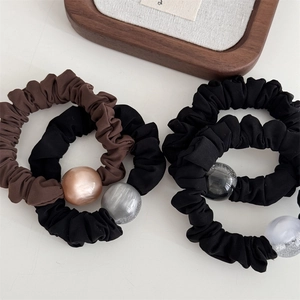 Retro gradient hair scrunchies with elegant resin beads and high-elasticity shimmer bands