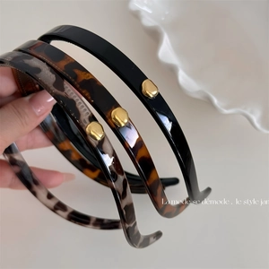 Vintage Leopard Print Tortoiseshell Headband For Women Korean Style Plastic Hair Band With Gold Metal Decoration Anti-Slip Hair Hoop