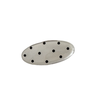 Oval silver hair clip with black polka dots minimalist water drop design for women