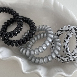 Polka dot and solid color high elasticity spiral telephone wire hair ties set
