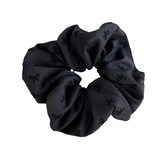 Black scrunchie hair tie with embroidered bow patterns for women hair accessories