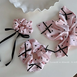 Scrunchie in Raso Rosa a Pois in Stile Coreano Con Fiocco in Nastro Nero Elastici per Capelli Dolci per Donna Ragazza Accessori