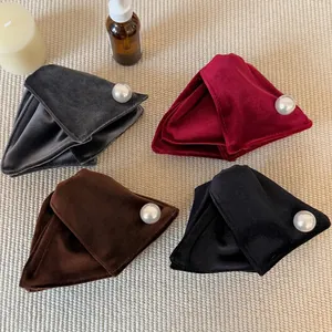 Elegant velvet hair claws with large pearls in grey, burgundy, brown, and black