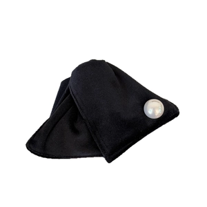 Elegant black velvet triangle hair claw clip with a large white pearl accent for women