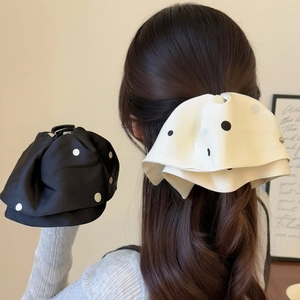 French Style Satin Polka Dot Ribbon Hair Claw Clip Elegant Large Shark Clip Handmade Ponytail Holder Hair Accessories For Women