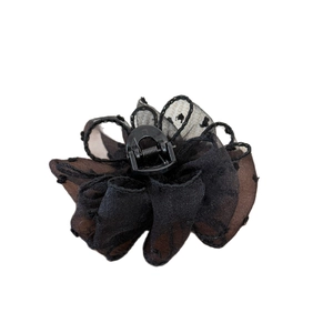Elegant black mesh flower hair claw clip with polka dot texture for sweet voluminous hairstyles