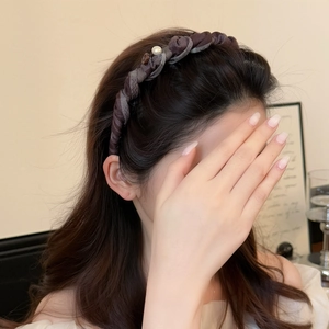 Serre-tête en Tissu Écossais Rétro Coréen Avec Künstliche Perle d'imitation Bouton en Résine Dents Antidérapantes pour Femme Accessoires Quotidien
