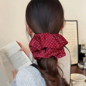 Chouchou Rouge à Pois Grand Anneau de Cheveux en Tissu Douce Élastique à Cheveux Plissé Élégante Corde à Cheveux Femme Accessoires