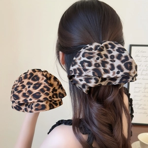 Vintage Leopard Print Bow Hair Claw Clip Large Fabric Ponytail Holder Hair Styling Accessories For Women Daily Jewelry