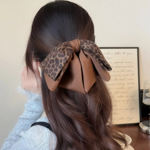 Retro Leopard Print Bow Hair Clip For Women Large Ponytail Holder Fabric Fashion Hair Accessory Elegant Hairpin