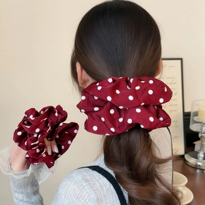 Korean Style Red Polka Dot Scrunchie Elegant Fabric Hair Tie Vintage Ruched Hair Rope For Women Fashion Hair Accessories