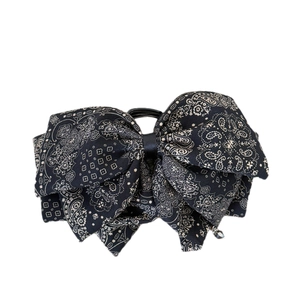 Retro paisley bow hair claw clip for women featuring classic black and white print