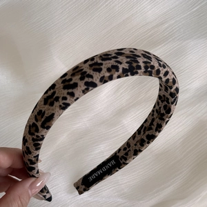 Classic brown leopard print fabric headband with handmade label and wide design