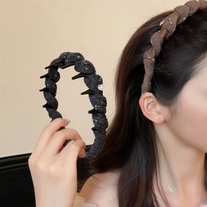 Vintage Braided Twisted Headband For Women Nonslip Tooth Comb Hair Band Retro Floral Print Fabric Hairband Handmade Accessories