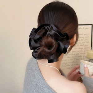 Chouchou en Satin Surdimensionné pour Femmes Volant Plissé Élastique à Cheveux Bandeau Vintage Français Grand Anneau à Cheveux
