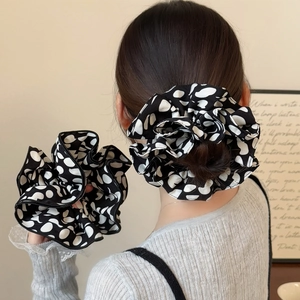 Chouchous Larges à Pois Noirs et Blancs Classiques Simples Mode Coréenne Élastiques à Cheveux en Tissu pour Femmes