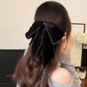 French Vintage Black Velvet Bow Hair Clip Large Hair Claw For Women Elegant Half Tie Ponytail Holder Hair Accessories