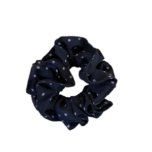 Elegant black polka dot scrunchie made of chiffon with wavy ruffled edges for women